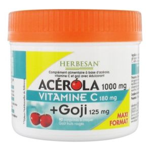 Acérola 1000 mg Vitamine C 180 mg + Goji 125 mg 90 Comprimés