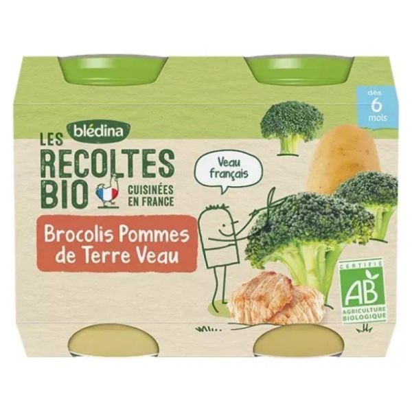 Les Récoltes Bio Brocolis Pommes de Terre Veau dès 6 Mois Bio 2 Pots