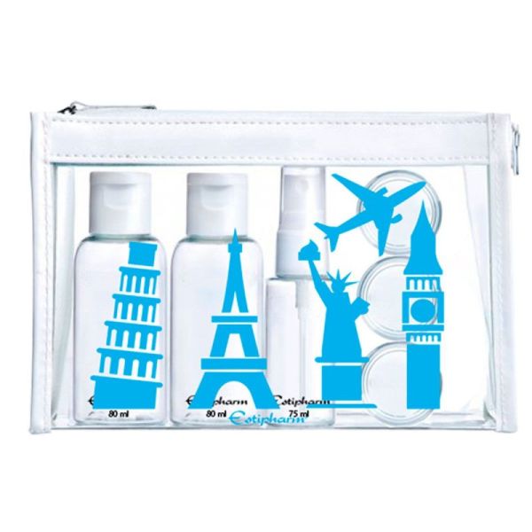 Trousse verte flacons de voyage 5 contenants