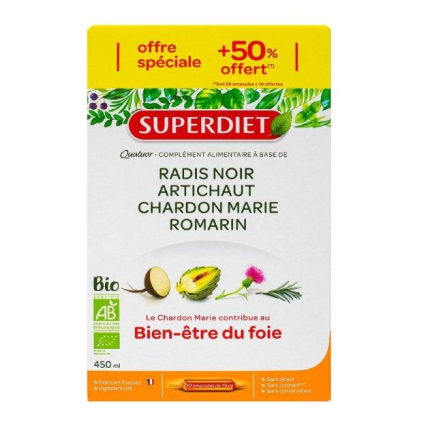 Quatuor bien-être du foie BIO - 20 ampoules + 10 OFFERTES