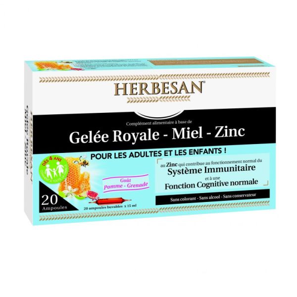 Gelée royale Miel Zinc - 20 ampoules