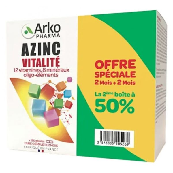 Azinc Vitalité Lot de 2 x 120 Gélules Offre Spéciale