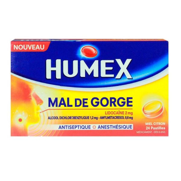 Lidocaïne mal de gorge miel 24 pastilles