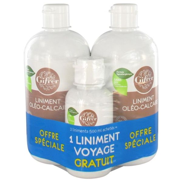 Liniment Oléo-calcaire Lot de 2 x 500 ml + 1 Liniment Voyage 100 ml Offert